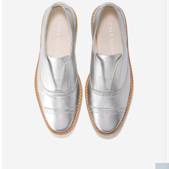 NIB Silver Cole Haan 7W Platform Oxford slip-ons Silver - Picture 2 of 4